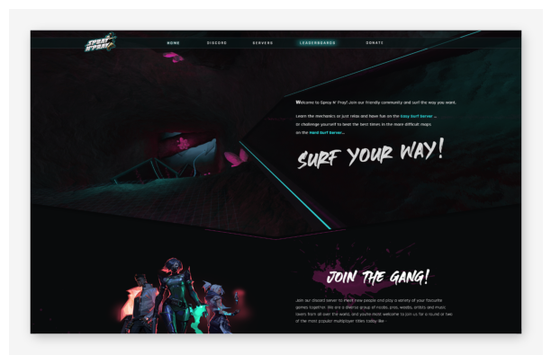Spray N' Pray site - hero with surf map backdrop, welcome copy, and “Surf your way” headline
