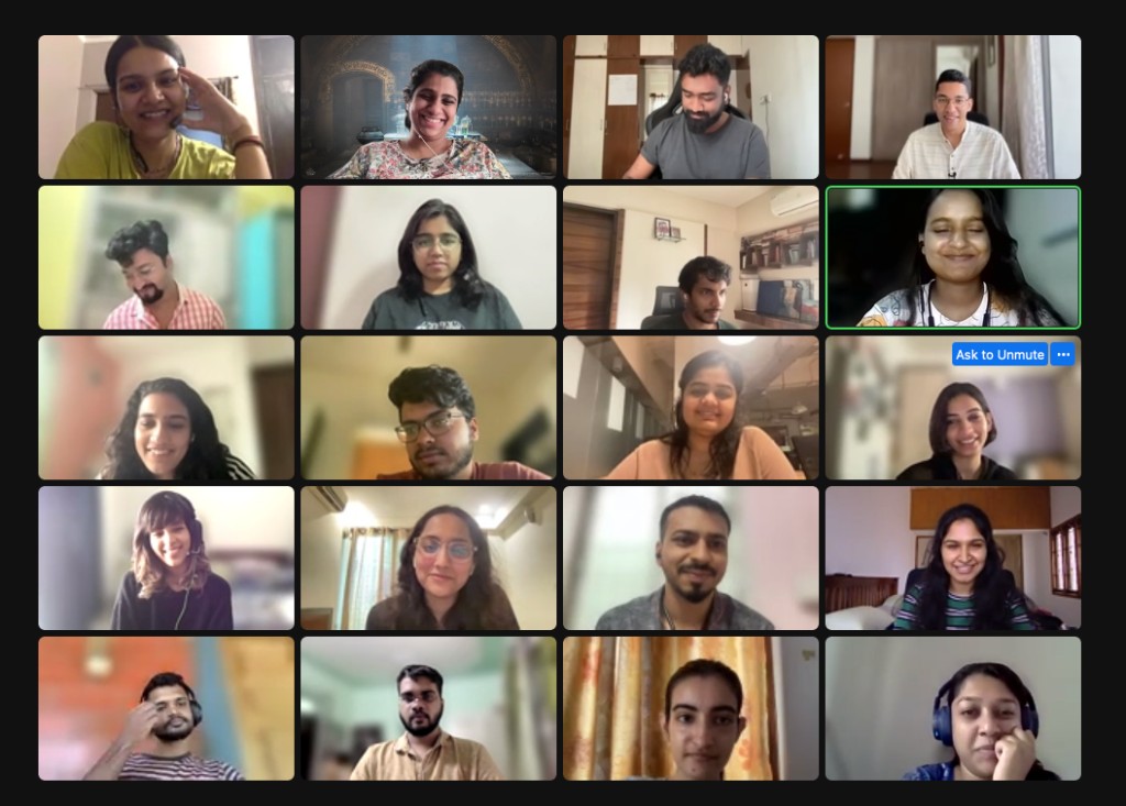 Video call grid with teammates