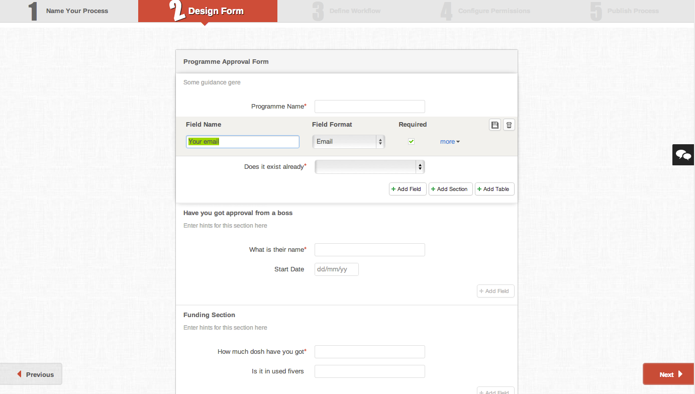 Legacy Kissflow form designer with red header stripe and dense grey workspace